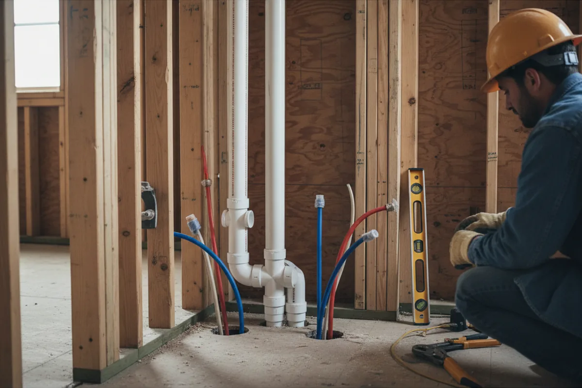 Drain and supply rough-in during Leak Detection in Monroeville